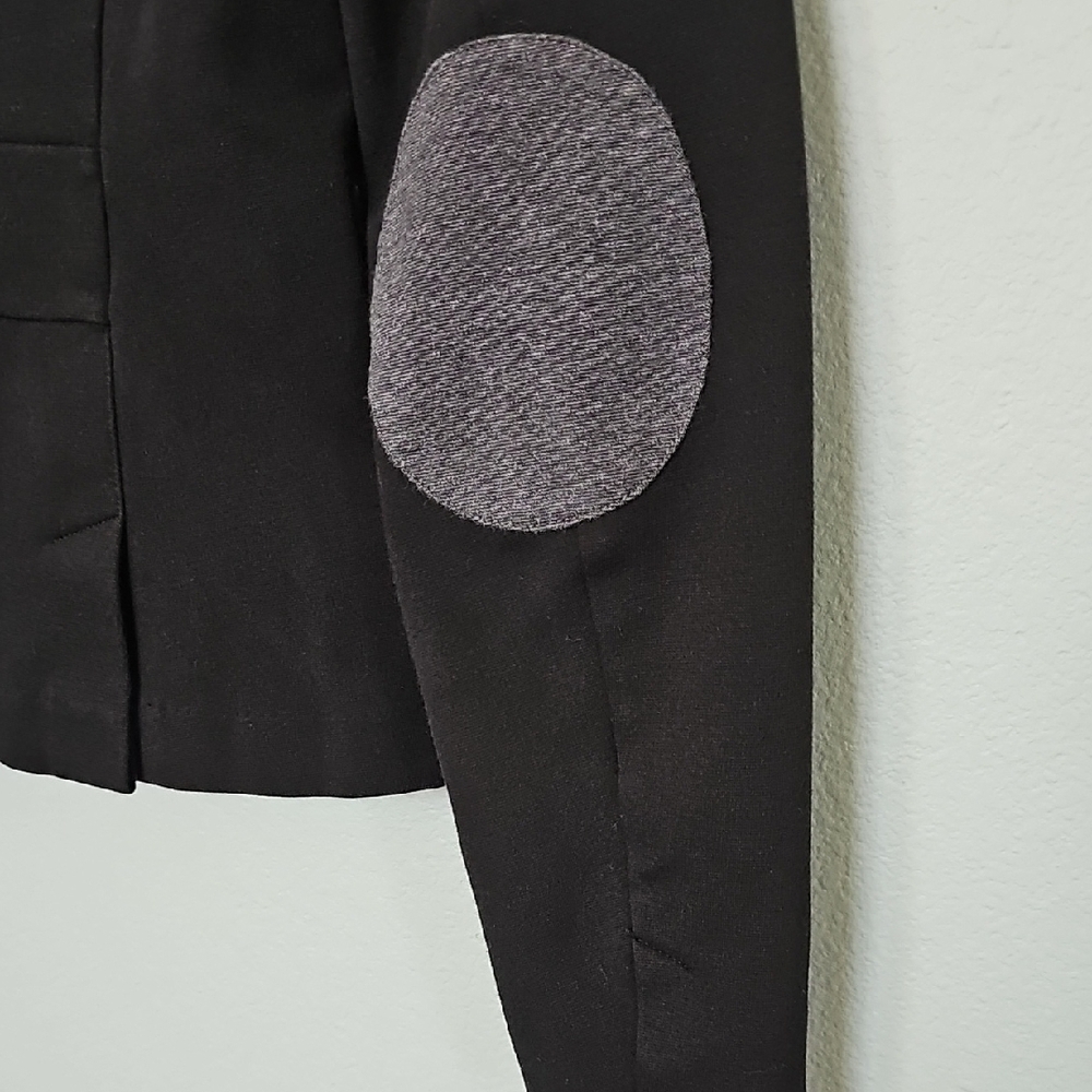 Kensie Preppy Black Sweater Knit Blazer with Gray Collar and Elbow Patches XS - Picture 8 of 9